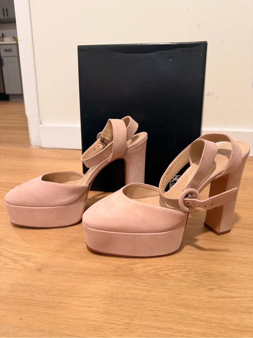 Saks Fifth Avenue Blush Pink Platform Block Heel Sandals